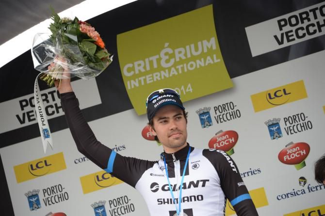 Tom Dumoulin (Team Giant-Shimano) on the podium after winning the stage 2 time trial at Crit&eacute;rium International