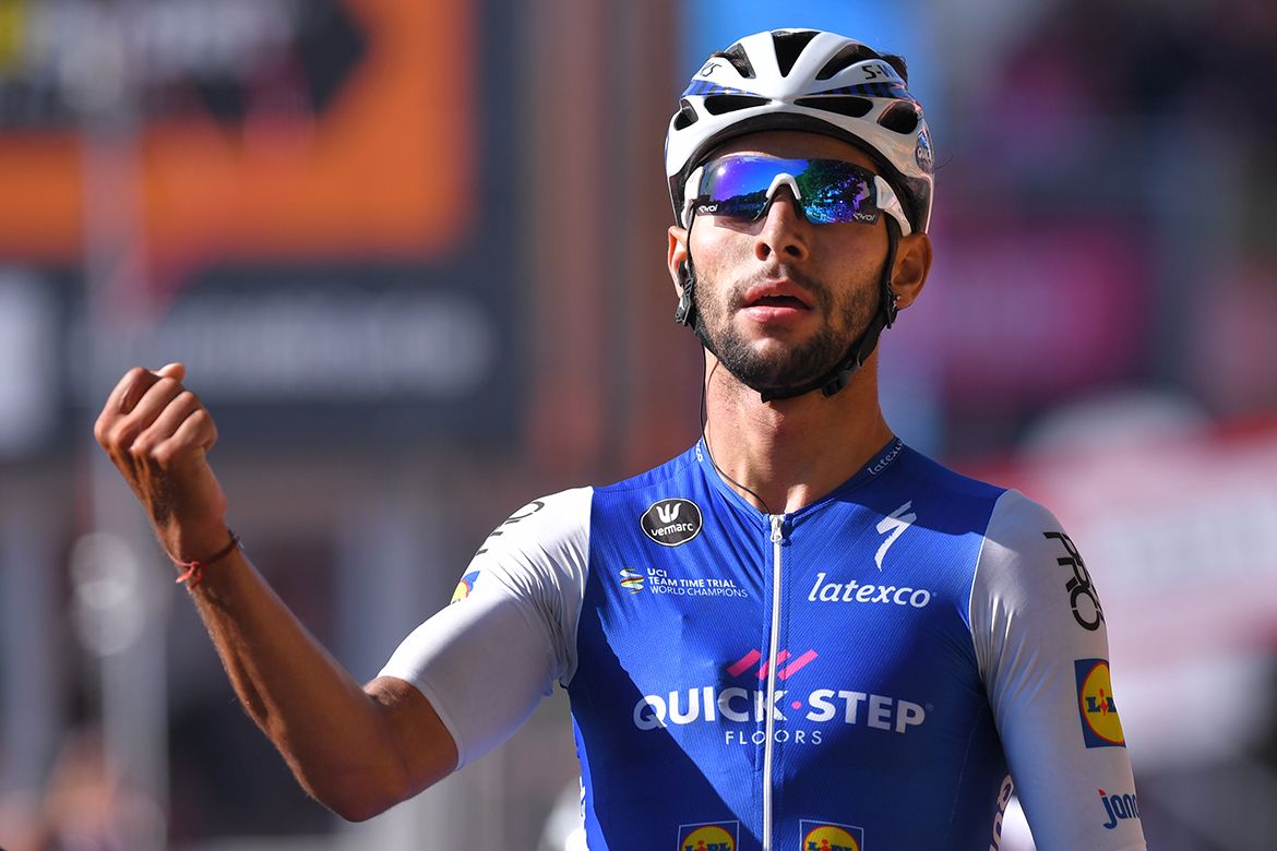 Fernando Gaviria celebrates his second Giro stage win.