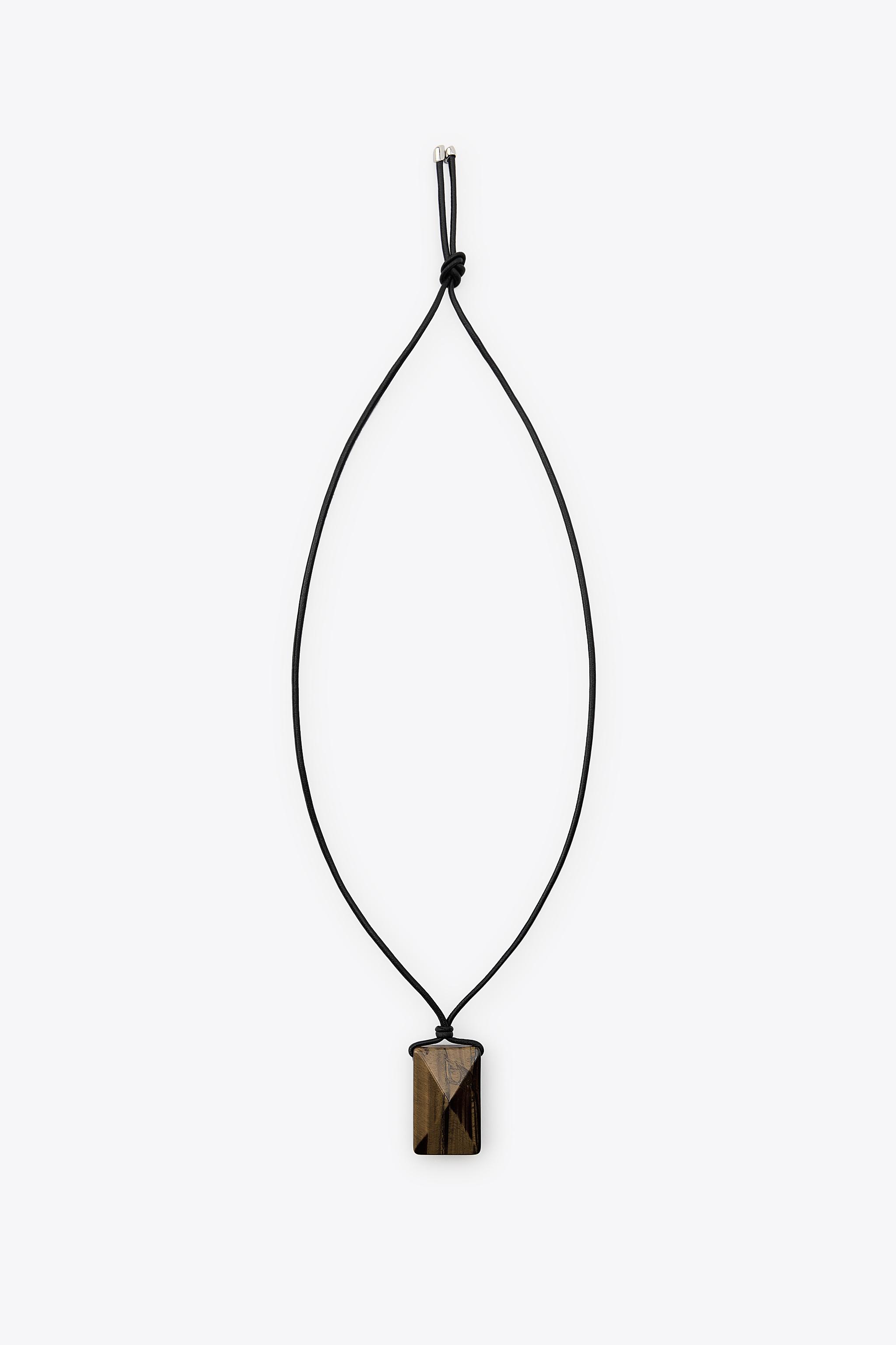 Leather Cord Stone Necklace