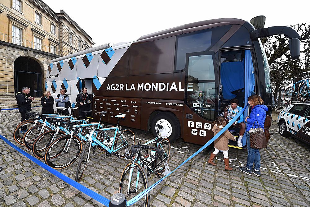 AG2R La Mondiale team bus all set up at the start of Paris-Roubaix