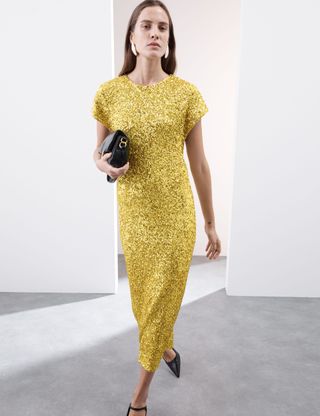 Sequin Round Neck Midaxi Shift Dress