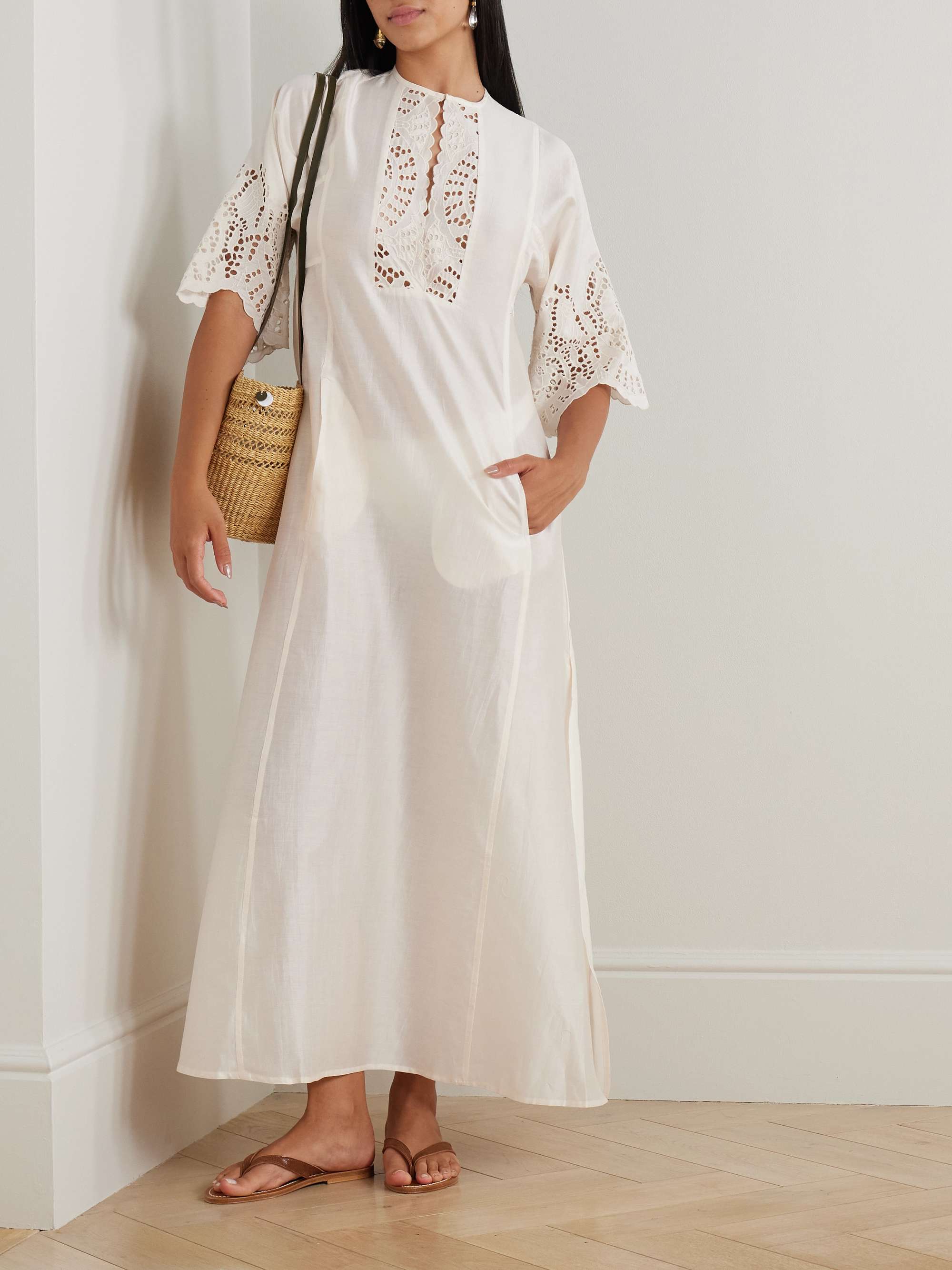 Rachel Broderie Anglaise Cotton and Silk-Blend Kaftan