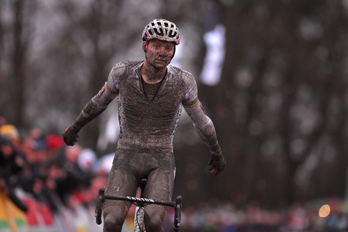 A muddy but happy Mathieu van der Poel