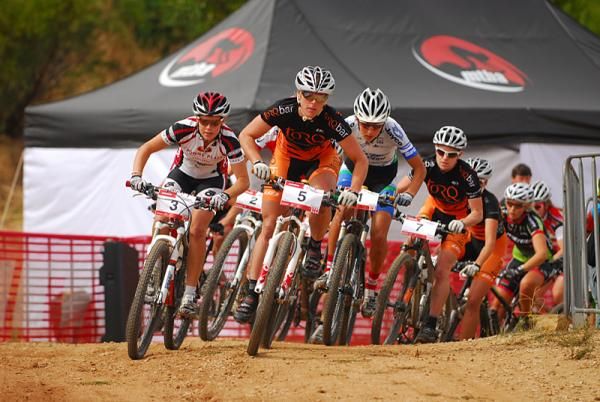 Katherine O'Shea out front in the women's field before the re-started race.