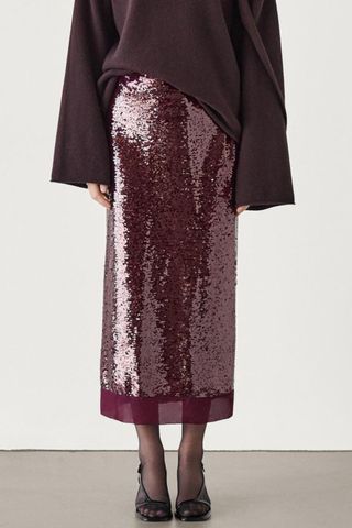 Massimo Dutti Midi Skirt with Sequins