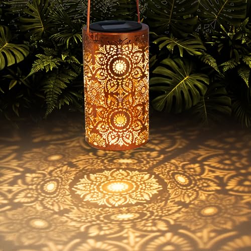 Dibieecn Birthday Gifts for Women Mom Grandma Wife, Solar Lanterns Outdoor Waterproof, Metal Hanging Lights Garden Decor, Led Decorative Lantern for Patio Porch Backyard, Sunflower, 1 Pack
