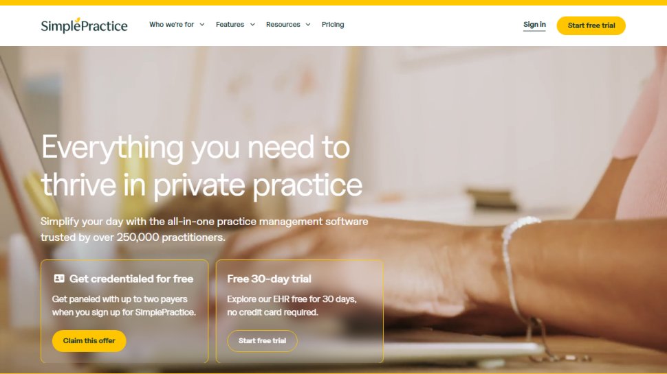 Website screenshot of SimplePractice (March, 2026)
