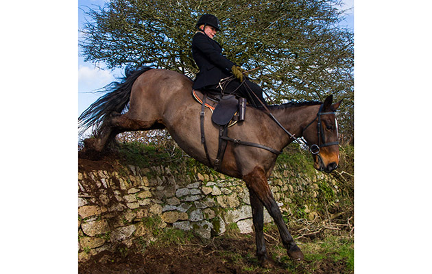 Morwenna Wannell stylishly negotiates a bank in the Cury country