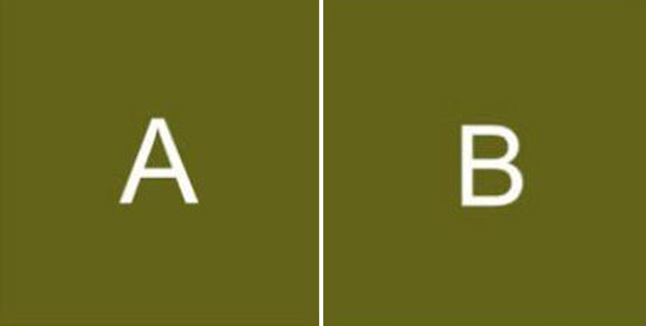 Comparison of boxes A and B that are the same shade of green