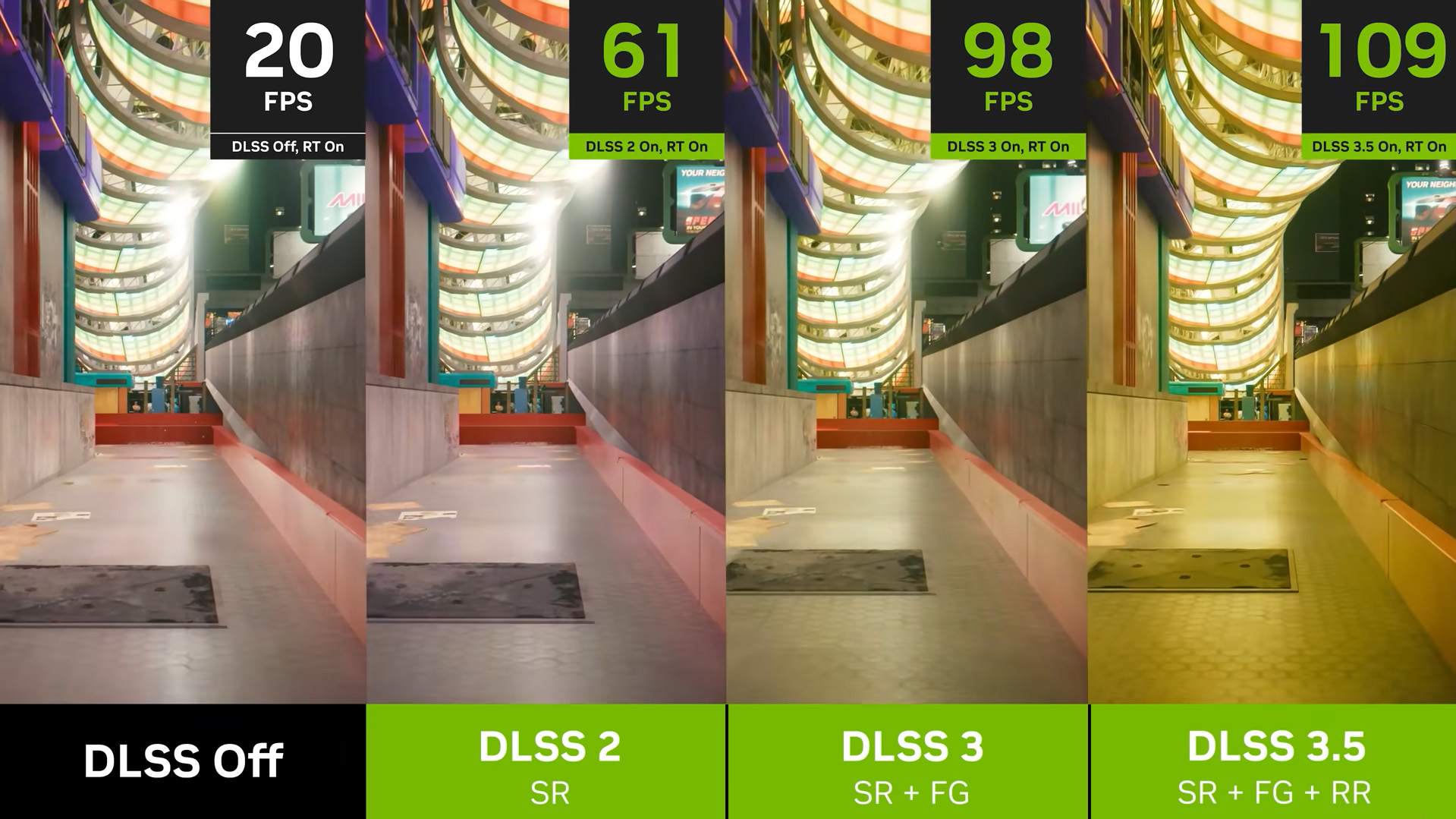 Nvidia's demonstration of DLSS 3.5 performance using Cyberpunk 2077