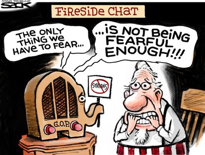 Editorial cartoon JFK GOP Fireside Chat