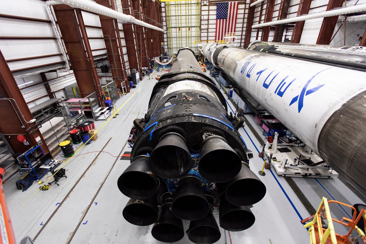 The used Falcon 9 rocket that will launch SpaceX&#039;s Crew Dragon in-flight abort test is at NASA&#039;s Kennedy Space Center in Cape Canaveral, Florida for a launch in November 2019.