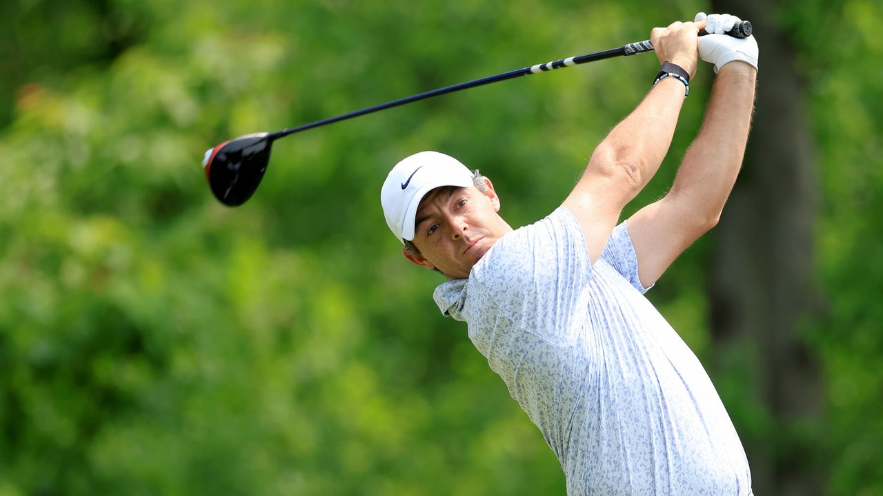 Rory McIlroy plays his tee shot on the fourth hole during the final round of the PGA Championship.