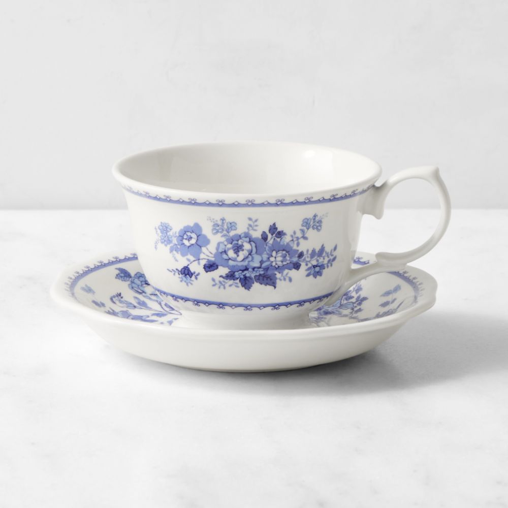 Blue and white vintage style tea cup and saucer