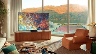 Samsung QN90A Neo QLED TV: image shows Samsung QN90A Neo QLED TV in living room