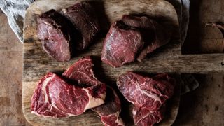 Pipers Farm steak tasting box on a wooden table