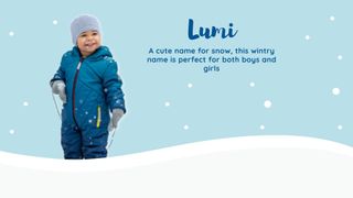 Little boy in the snow alongside the meaning of the name Lumi