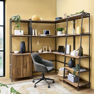 home office with yellow coloured and desk ideas with corner desk