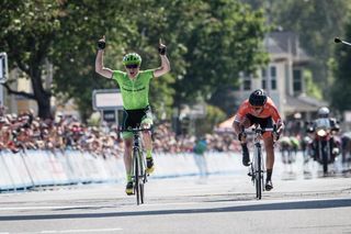 Ben King (Cannondale) crosses the line ahead of Evan Huffman (Rally)