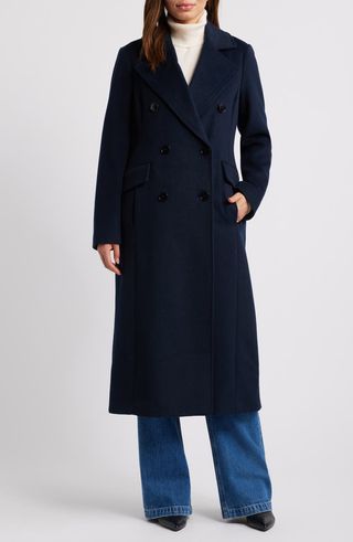 Double Breasted Wool Blend Long Coat