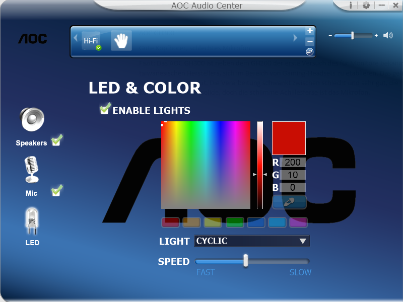 Screenshot vom AOC Audio Center