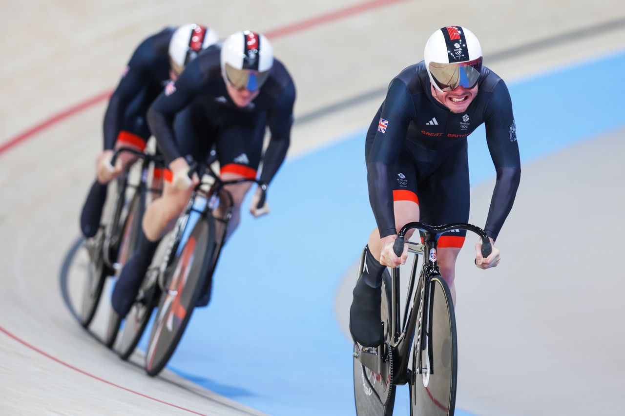 The GB men&#039;s sprint trio winning silver at the Paris Olympics