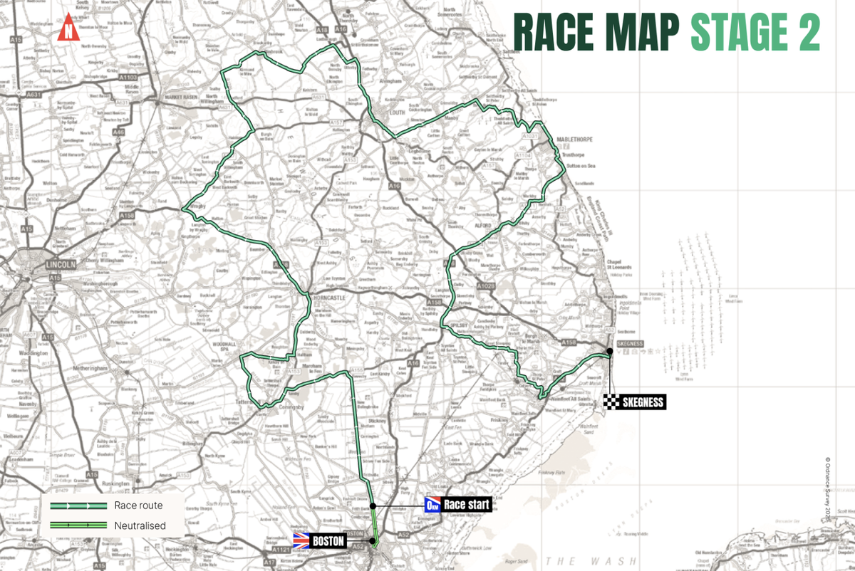 Tour of Britain Men 2026 map for stage 2