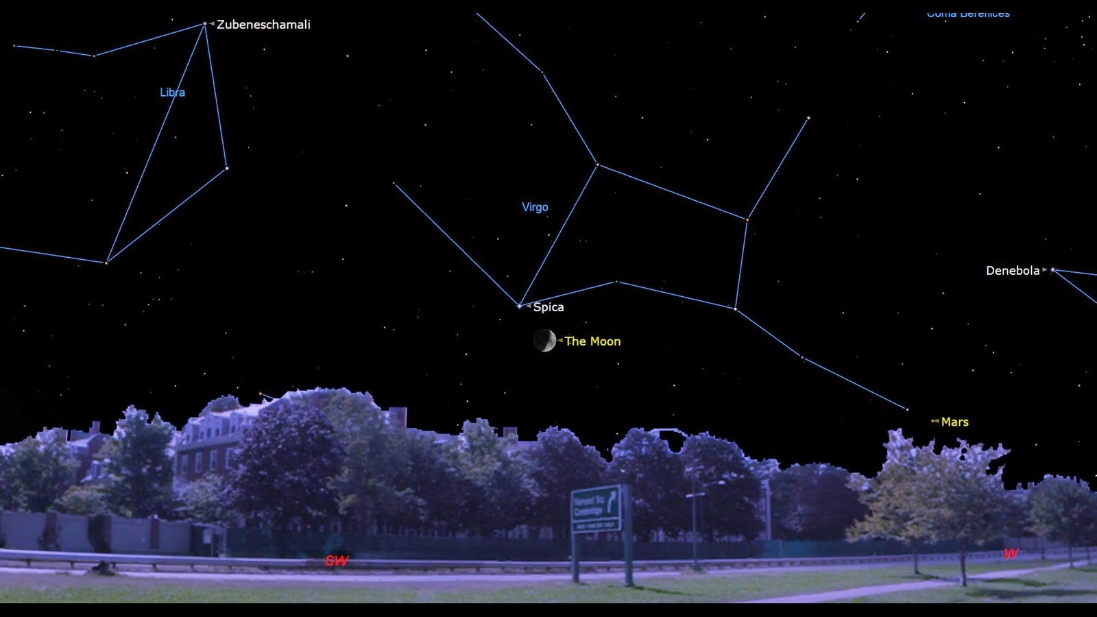 A map of the moon and stars in the night sky