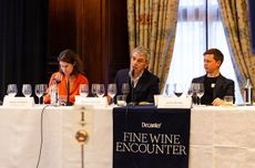 Alessia Antinori, Renzo Cotarella and James Button leading Decanter's Guado al Tasso masterclass November 2025