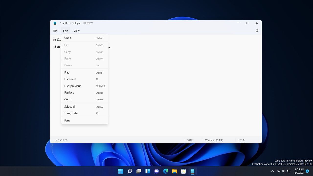 Notepad Windows 11 Menu