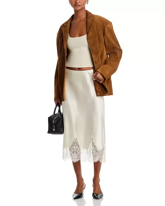 Lace Trim Satin Midi Slip - Exclusive