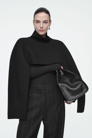 Cropped Boiled-Wool Hybrid Cape