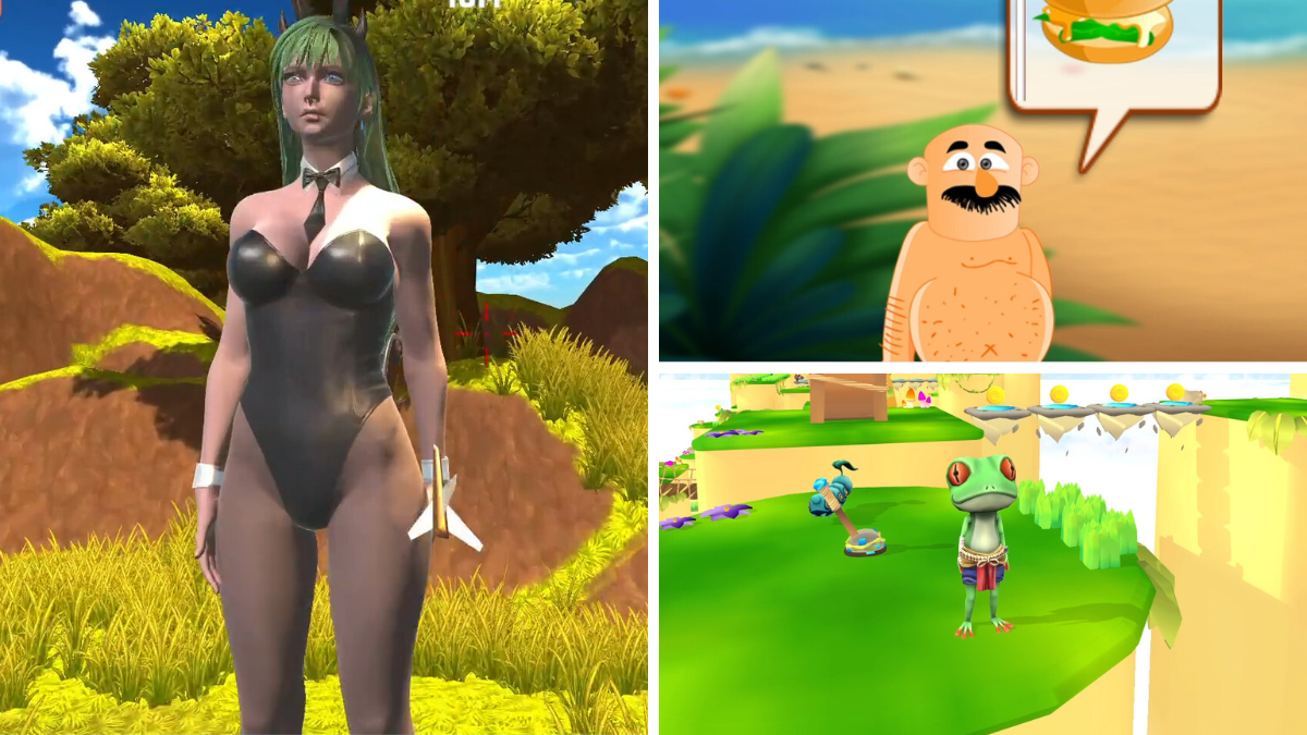 Three screenshots from three Hard Shark Games titles