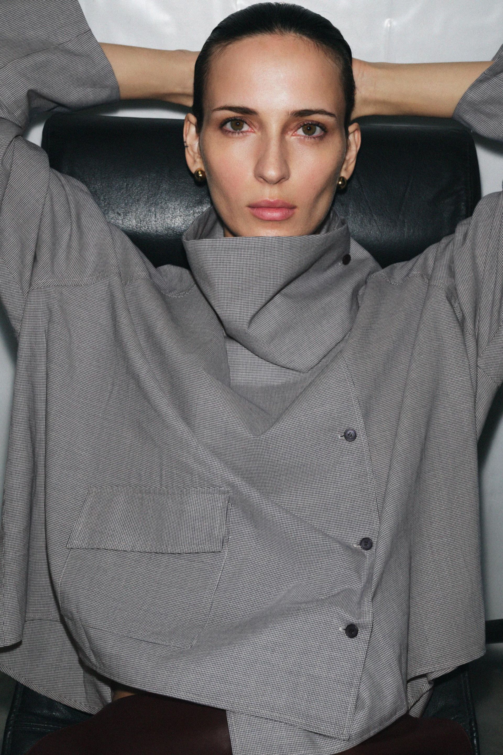 Oversized Plaid Shirt With Pocket Zw Collection