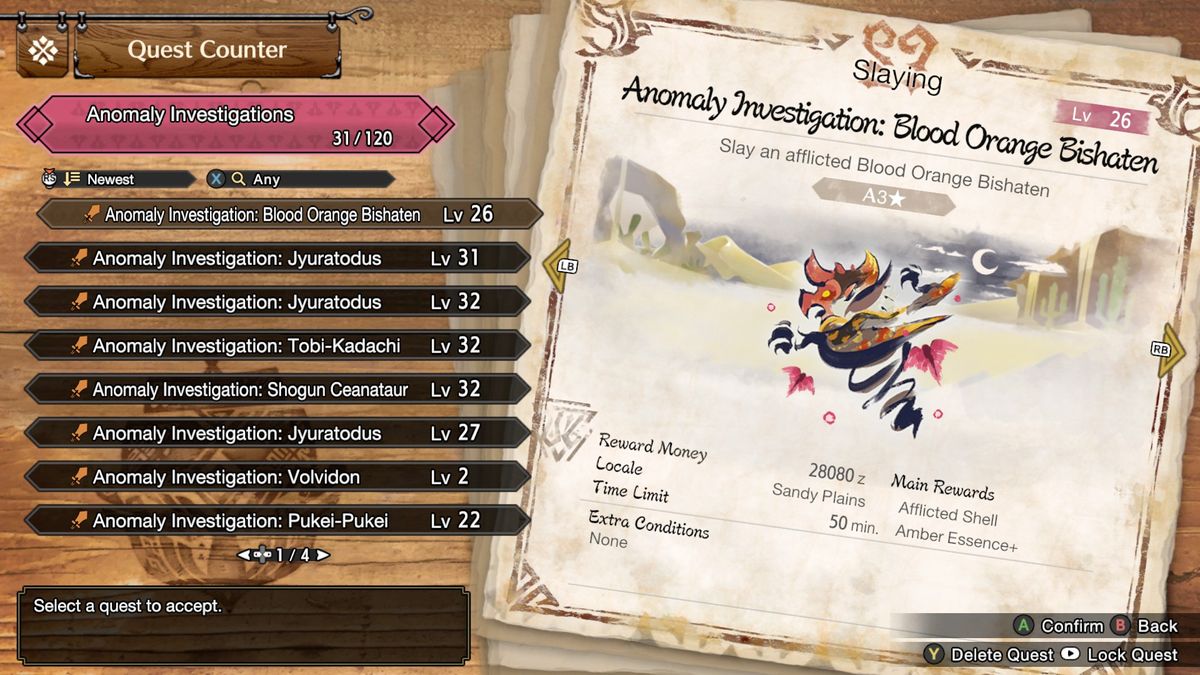 Anomaly Investigation quest selection menu