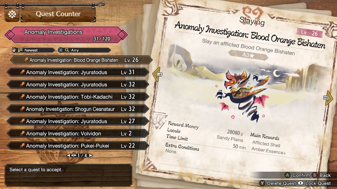 Anomaly Investigation quest selection menu