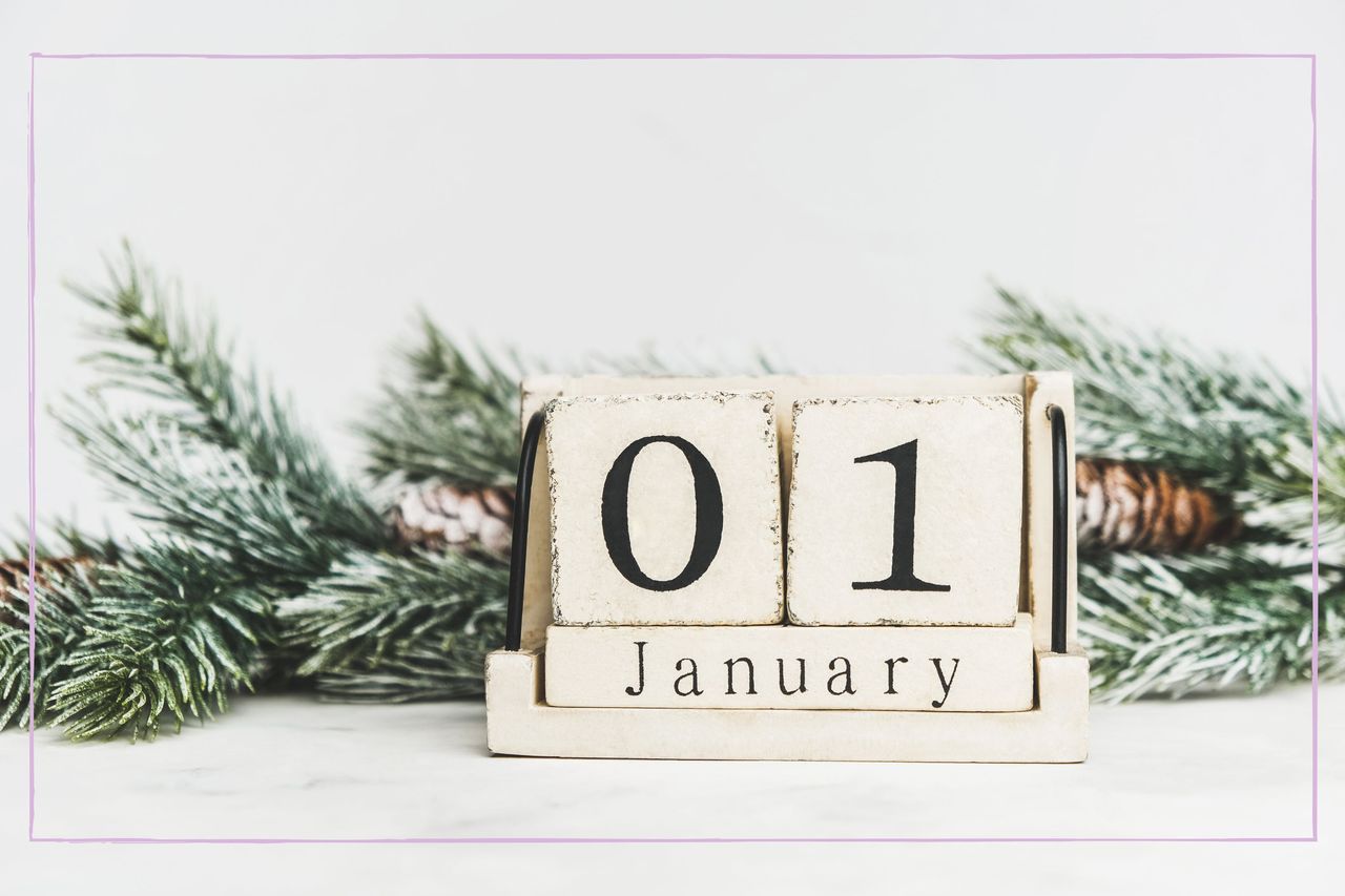 Christmas card with calendar block and pine branch