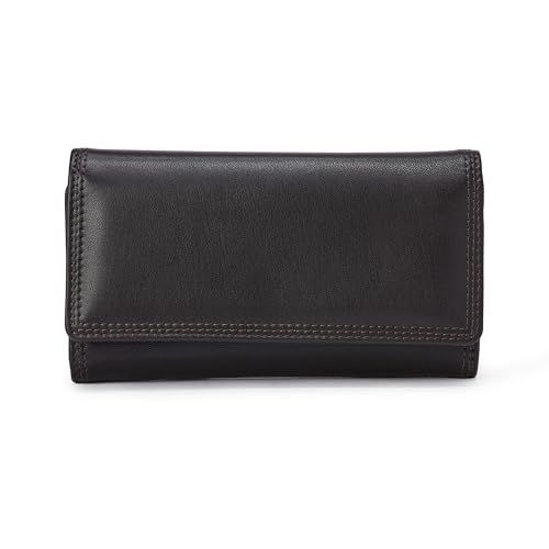 Amazon Essentials Women's Long Flap Continental Leather Wallet With Snap Closure, Dark Brown, One Size