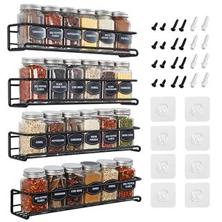 Ultimate Hostess Spice Rack Wall Mount, Iron - 4-Tier, Space-Saving Organizer - Wall Mount Spice Organizer for Spice Jars and Seasonings - Screw or Adhesive Hanging Spice Rack for Wall, Black