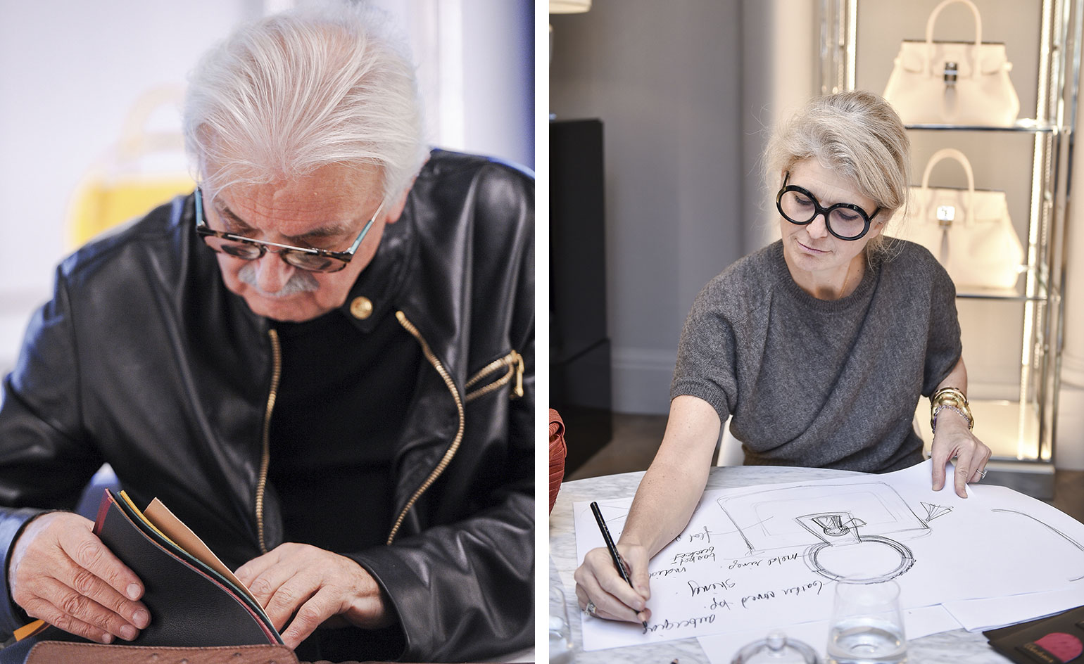 Pictured, Lotti and Maish sketching the bag designs