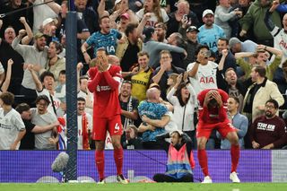 A dejected Virgil van Dijk after Joel Matip of Liverpool scored an own goal in the 96th minute to make it 2-1during the Premier League match between Tottenham Hotspur and Liverpool FC at Tottenham Hotspur Stadium on September 30, 2023 in London, England.