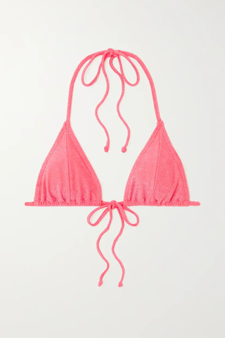 Swim Trends 2024 | Good American Sparkle Tiny Ties Metallic Triangle Bikini Top