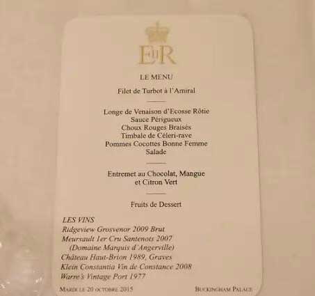 Xi Jinping menu, Buckingham Palace