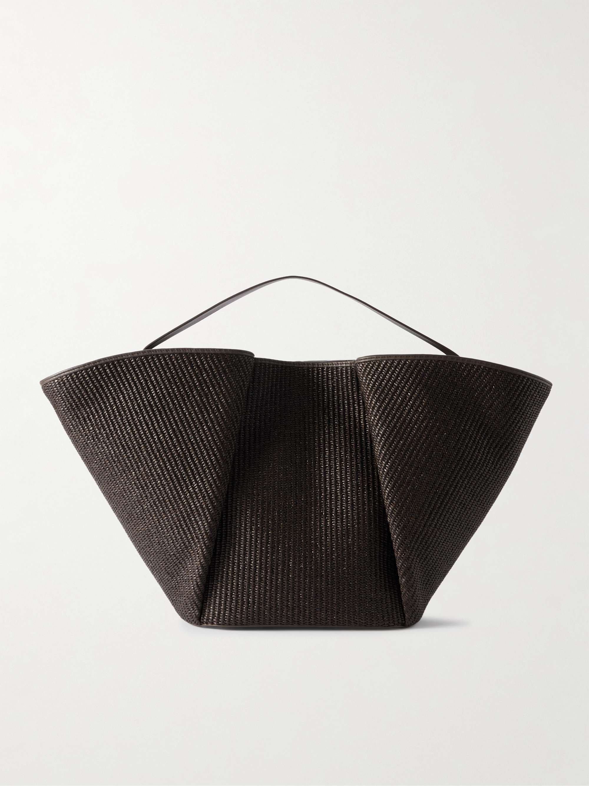 Leather-Trimmed Raffia Tote
