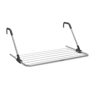 Wayfair Brabantia over the door hanging clothes drying rack in silver colored metal and dark rubber ends