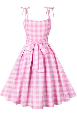 IWEMEK 1950s Pink Plaid Dress