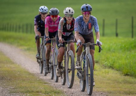Haley Smith of Canada leads the early pro women's breakaway at 2025 Unbound Gravel 200