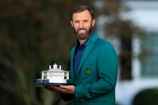 Dustin Johnson holds The Masters trophy