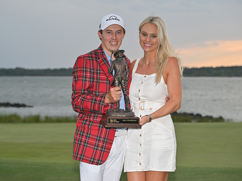 Matt Fitzpatrick with the trophy after winning the RBC Heritage