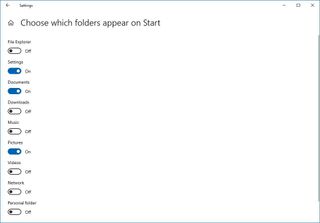 Start menu folders options